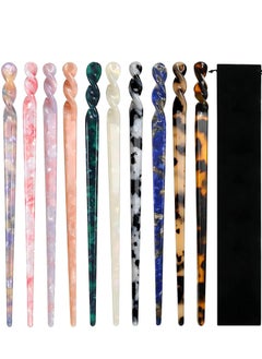 10 Pieces Acetate Hair Sticks Leopard Print Hair Pins, Tortoise Shell Hairpin Vintage Hair Chopsticks Retro Hairpins Disk, Hair Accessories for Women Girls (Classic)