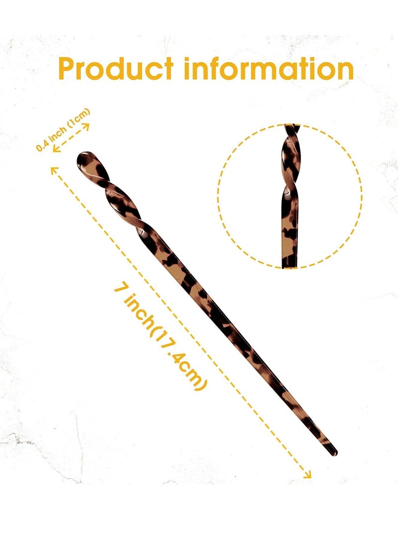 La Jolie Jasmin - 10 Pieces Acetate Hair Sticks Leopard Print Hair Pins, Tortoise Shell Hairpin Vintage Hair Chopsticks Retro Hairpins Disk, Hair Accessories for Women Girls (Classic) - Image 1