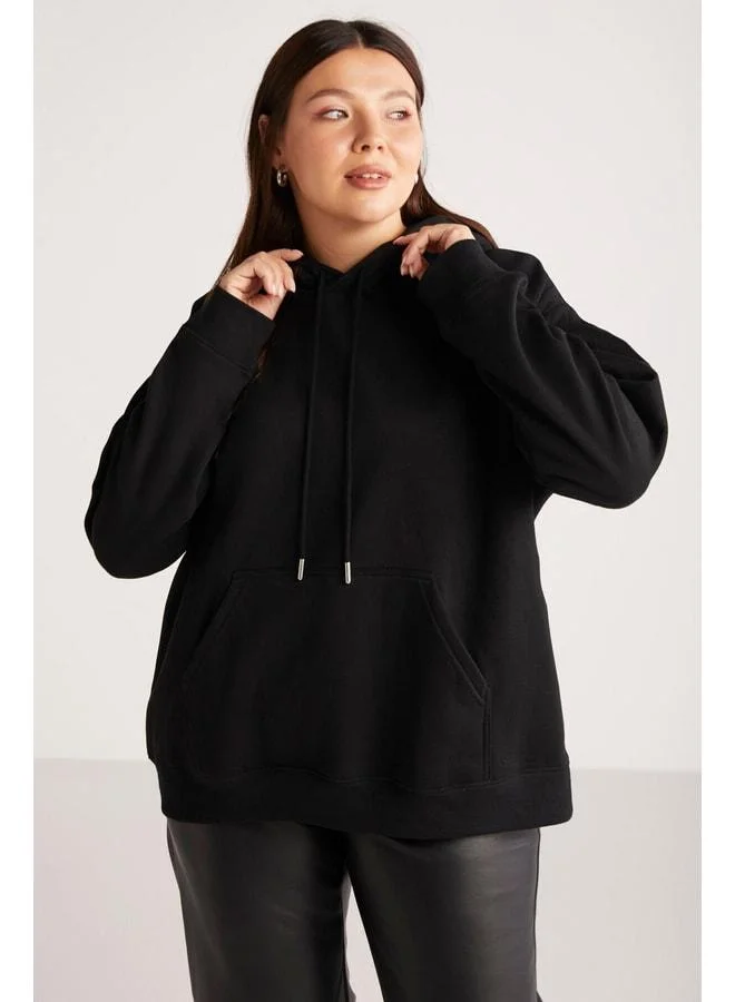 Ethiquet Terezabb Women's Very Soft Polar-Lined Comfort Fit Hooded Kangaroo Pocket Black Plus Size Sweatshirt.