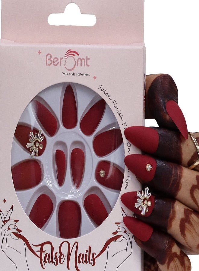 Beromt false nails beromt flower charm nail set of 12 reusable UV treated gel finished press on nail with matte finished with adhesive tab inside drop - BFNC11FC - Image 3