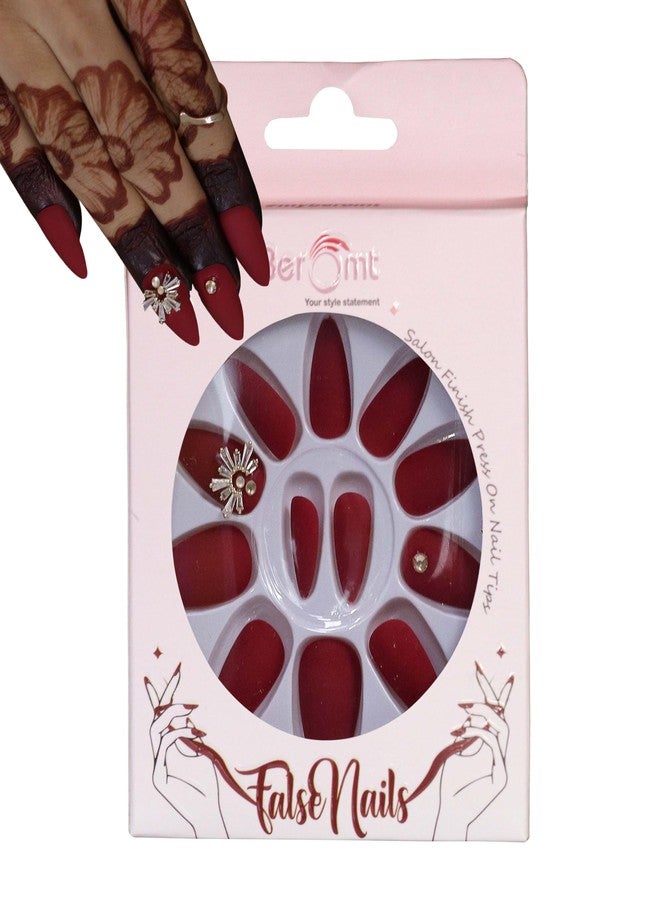 Beromt false nails beromt flower charm nail set of 12 reusable UV treated gel finished press on nail with matte finished with adhesive tab inside drop - BFNC11FC - Image 1