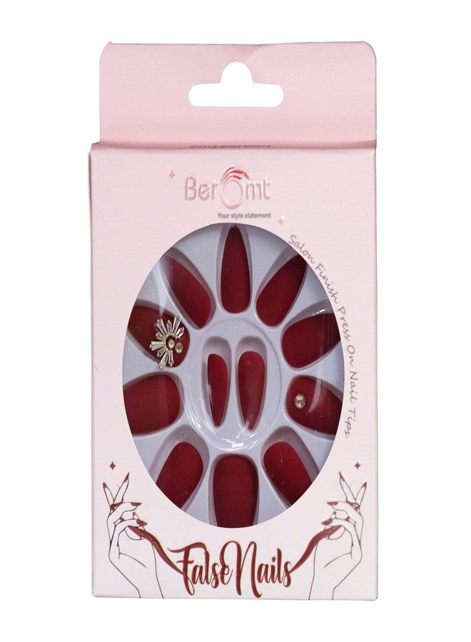 Beromt false nails beromt flower charm nail set of 12 reusable UV treated gel finished press on nail with matte finished with adhesive tab inside drop - BFNC11FC - Image 4