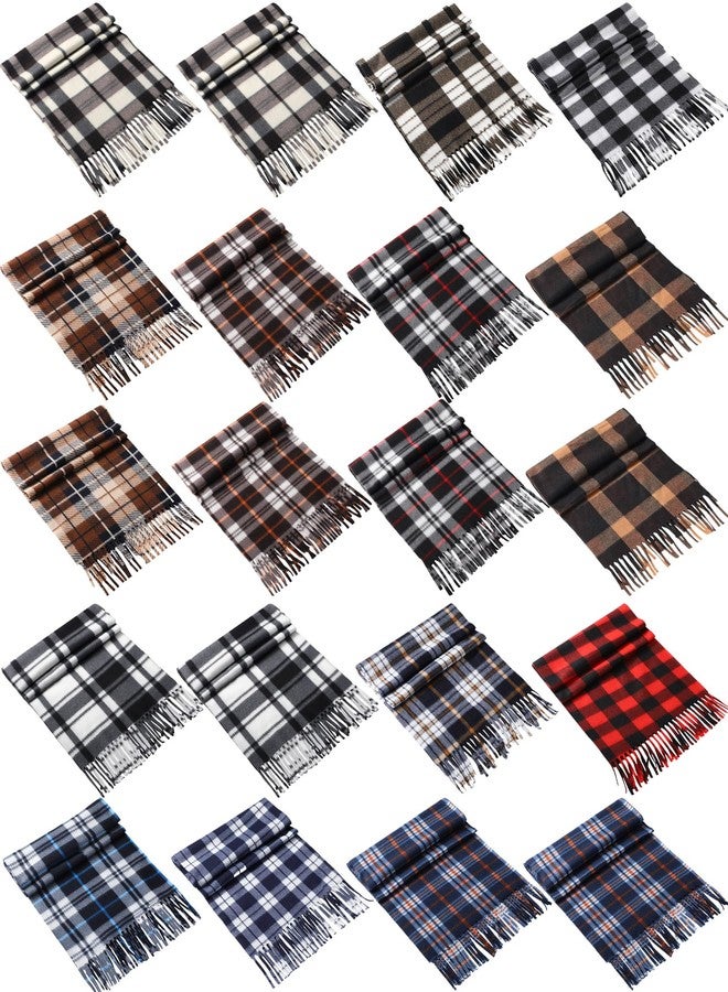 Liitrsh 20 Pcs Winter Scarfs Bulk Unisex Plaid Scarves Pack Warm Fleece Knit Winter Neck Scarf Multi Color Long Scarfs for Women Men,57 x 12 Inch - Image 1