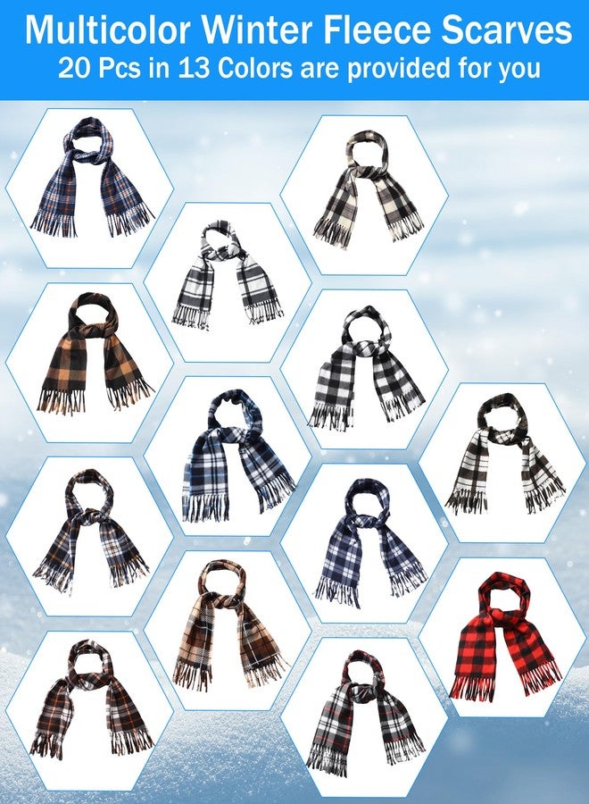 Liitrsh 20 Pcs Winter Scarfs Bulk Unisex Plaid Scarves Pack Warm Fleece Knit Winter Neck Scarf Multi Color Long Scarfs for Women Men,57 x 12 Inch - Image 3