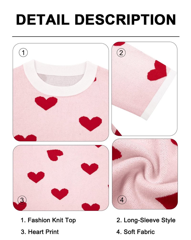 MYHALF Valentine's Day Sweater Sets Heart Sweater for Women Long Sleeve Knit Sweater and Shorts 2 Piece Outfits White - Image 4