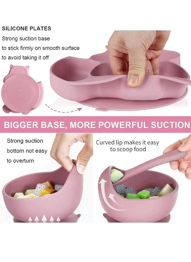 Aissiora Baby Feeding Set,Baby Tableware Set With Suction Bowl Divided Plate,Baby Led Weaning Supplies With Spoons Forks Sippy Cup Adjustable Bib,Eating Utensils For 6+ Months  - Image 5