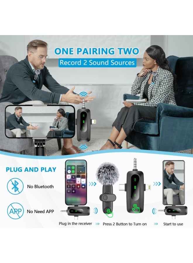 Wireless Microphone for iPhone/Android/Camera – Mini Lapel Mic with LED Display, Mute, Reverb & Noise Reduction – 3 in 1 Clip-on Microphone for TikTok, YouTube, Vlogging & Recording - Image 2