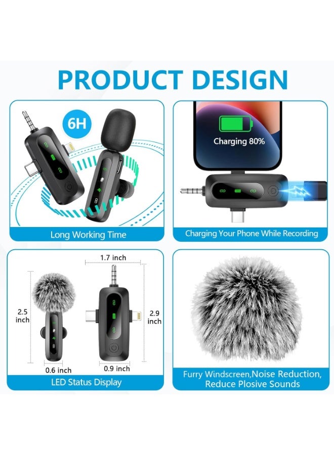 Wireless Microphone for iPhone/Android/Camera – Mini Lapel Mic with LED Display, Mute, Reverb & Noise Reduction – 3 in 1 Clip-on Microphone for TikTok, YouTube, Vlogging & Recording - Image 4