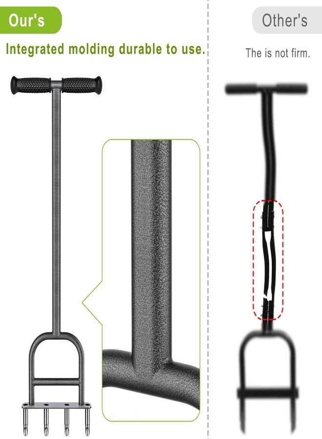 Dolibest Lawn Coring Aerator, Stainless Steel 4 Corer Plug Aerator Tool with Soft Rubber Grip, Manual Grass Aerating Tool, Garden Tool & Cleaning Hand Tool for Loosening Soil and Improving Lawn Health - Image 3