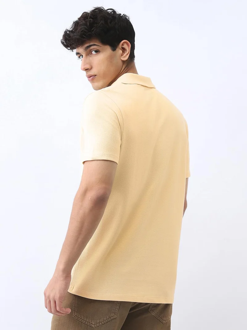 Urbano Fashion  Urbano Fashion Men's Beige Solid Regular Fit Half Sleeve Cotton Polo T-Shirt  | Best Price UAE