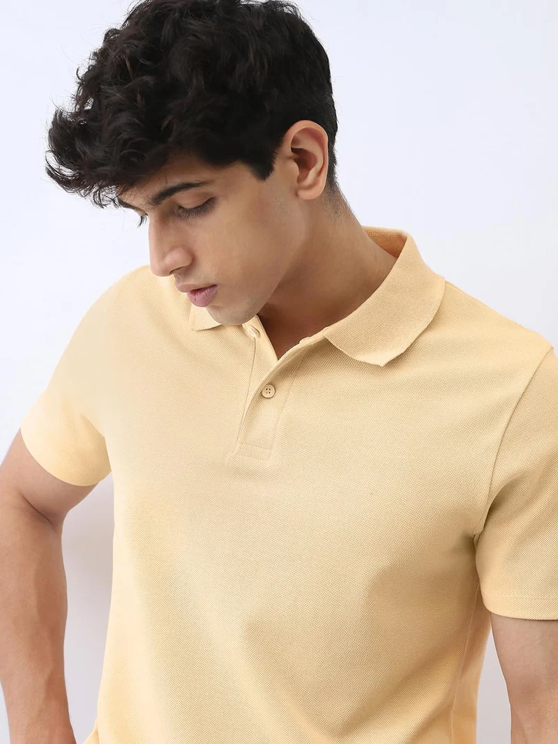 Urbano Fashion  Urbano Fashion Men's Beige Solid Regular Fit Half Sleeve Cotton Polo T-Shirt  | Best Price UAE