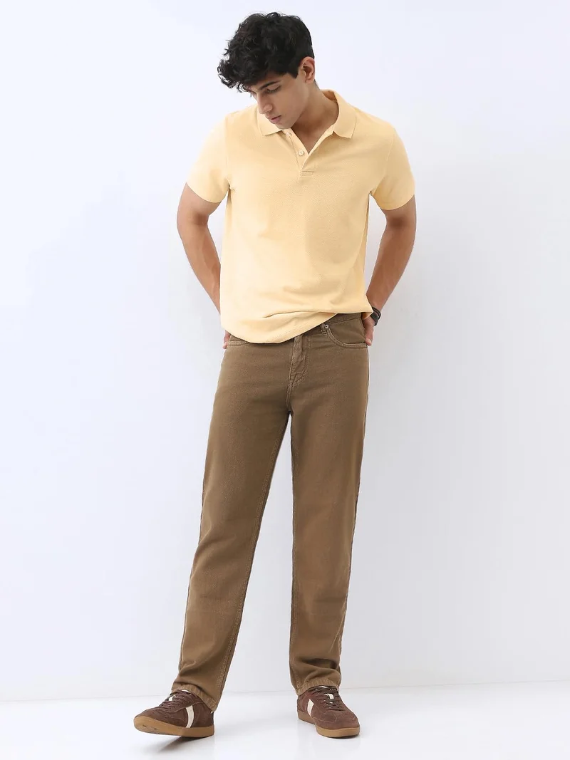 Urbano Fashion  Urbano Fashion Men's Beige Solid Regular Fit Half Sleeve Cotton Polo T-Shirt  | Best Price UAE