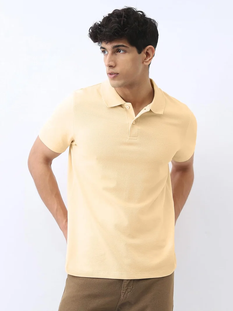 Urbano Fashion Men's Beige Solid Regular Fit Half Sleeve Cotton Polo T-Shirt