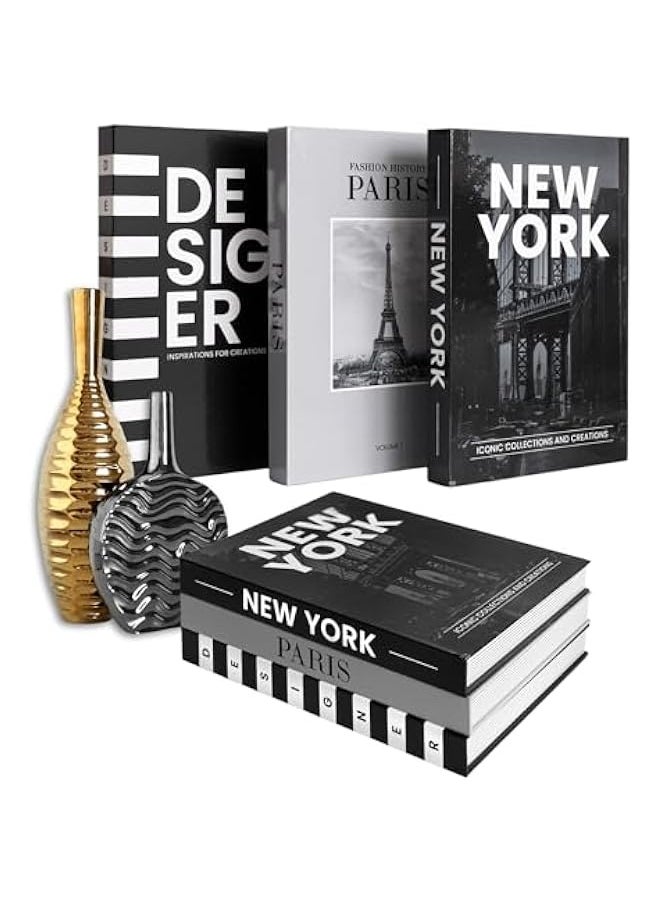NIBEMINENT Designer Books Decor Set of 3 Hardcover Aesthetic Black & White Decorative Books for Home Decor Coffee Table Bookshelf TV Stand Entryway Décor Minimalist Modern Faux/Fake Book Box for Shelf Decoration  - Image 1