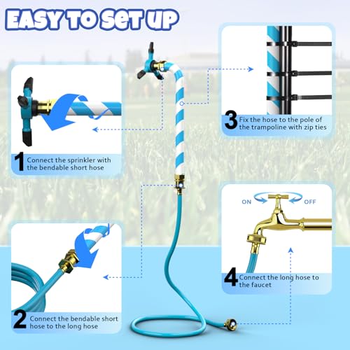 HaiSun Universal Trampoline Sprinkler, Net Friendly Trampoline Accessories, 360 Rotating Water Sprinkler of Trampolines, Outdoor Backyard Water Park Fun Summer Toys for Kids - Image 5