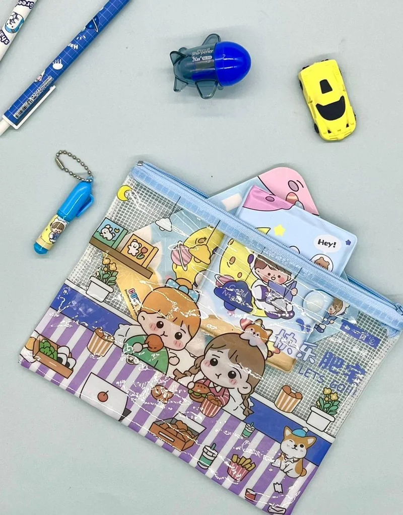 كاغيت جيمي دوكان Paper Ship Shop Cute Transparent and Zippered Blue A5 File Folder/Collector/Pencil Case/Zipper Bag