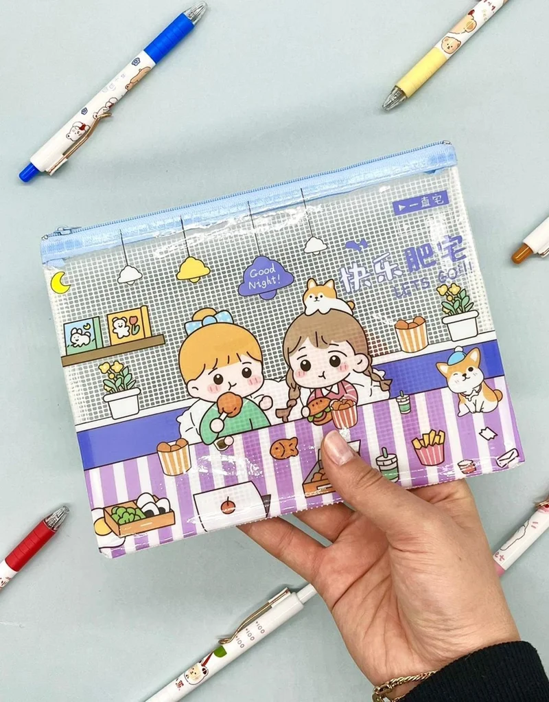 كاغيت جيمي دوكان Paper Ship Shop Cute Transparent and Zippered Blue A5 File Folder/Collector/Pencil Case/Zipper Bag