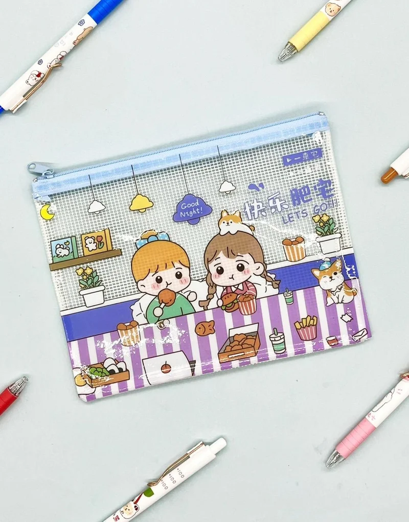 كاغيت جيمي دوكان Paper Ship Shop Cute Transparent and Zippered Blue A5 File Folder/Collector/Pencil Case/Zipper Bag