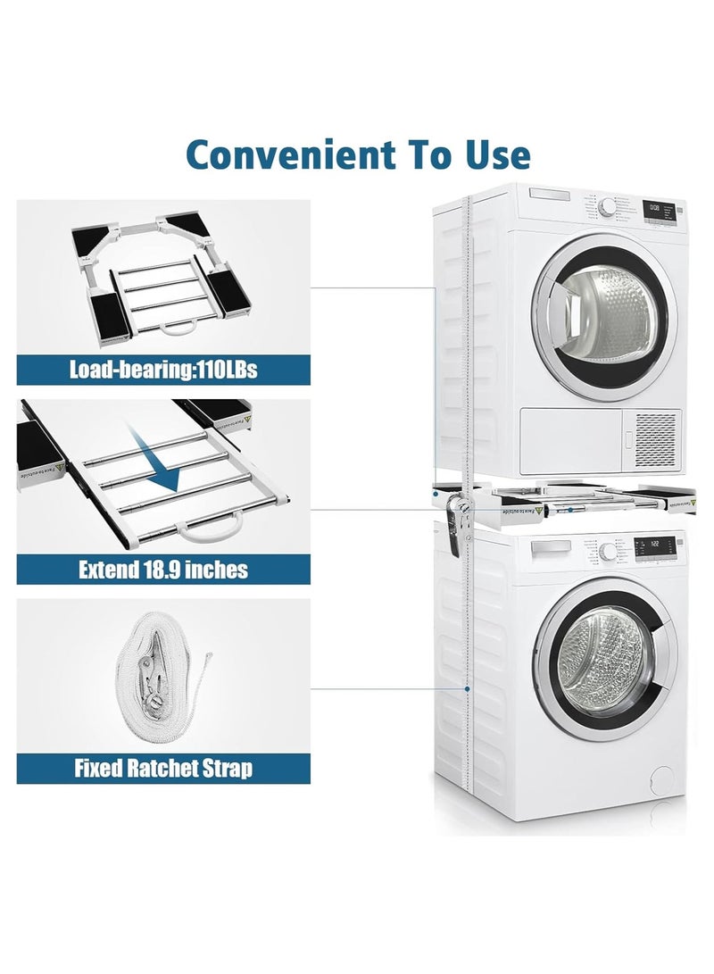 NANAO مجموعة تكديس غسالة ومجفف، مجموعة تكديس عالمية للغسالة والمجفف مع رف منزلق قابل للسحب، مجموعة تكديس قابلة للتعديل للأحمال الأمامية من 18-29 بوصة، حل موفر للمساحة الصغيرة لمجموعة التكديس - Image 4