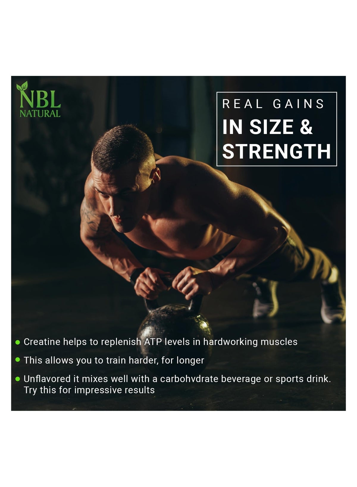 Nbl Natural Creatine Monohydrate Powder Unflavored 400G 80 Servings