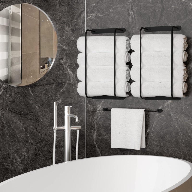ZGO 2-in-1 Set Black Towel Racks For Wall, Bathroom Towel Holder & Storage, Perfect For Small Spas & Salons - Image 2