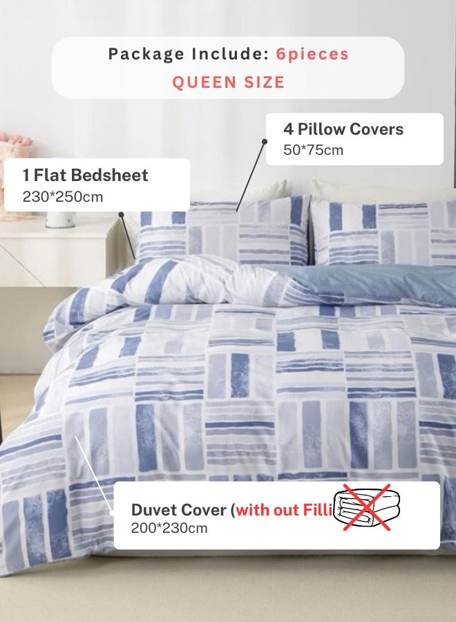 LUNA Home Queen Size 6 Pieces Bedding Set without filler, Reversible Blue Geometric Design  - Image 2