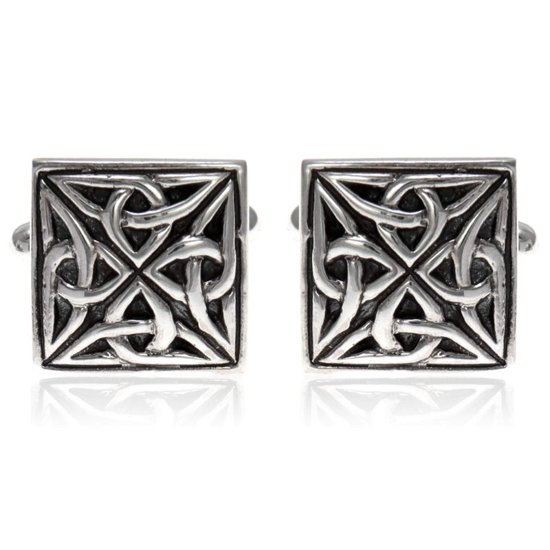 Alexander Castle Men's Cufflinks 925 Sterling Silver Oxidized Celtic - 15mm Square Celtic Trinity Cufflinks with Jewelry Gift Box