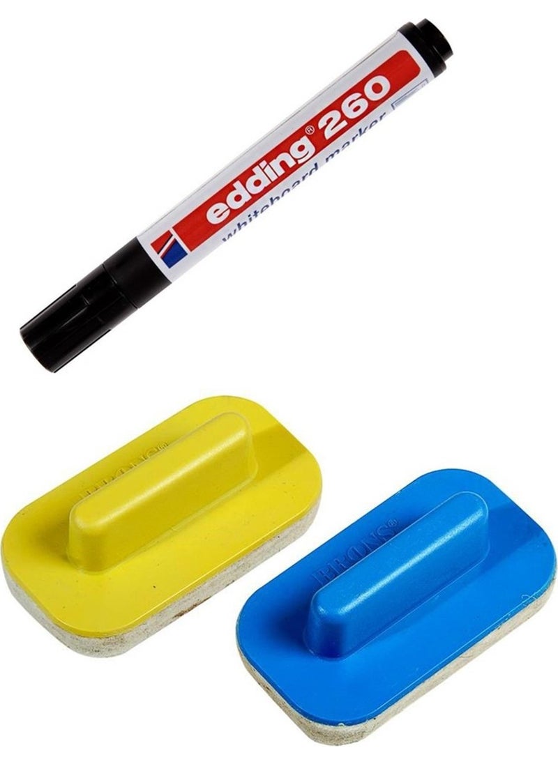 Edding Whiteboard Marker E-260 Black And Blackboard Eraser 