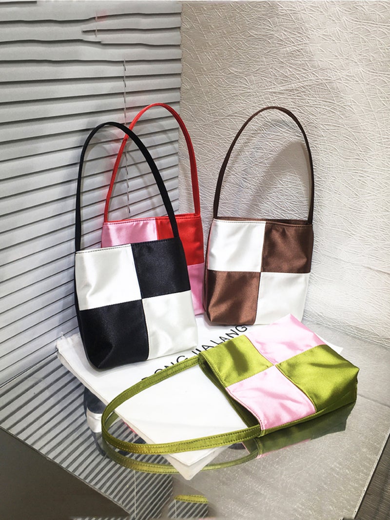 Bags For Women Niche Retro Satin Color Matching Women'S Bag Checkerboard Armpit Handbag Mini Small Square Bag - Image 3