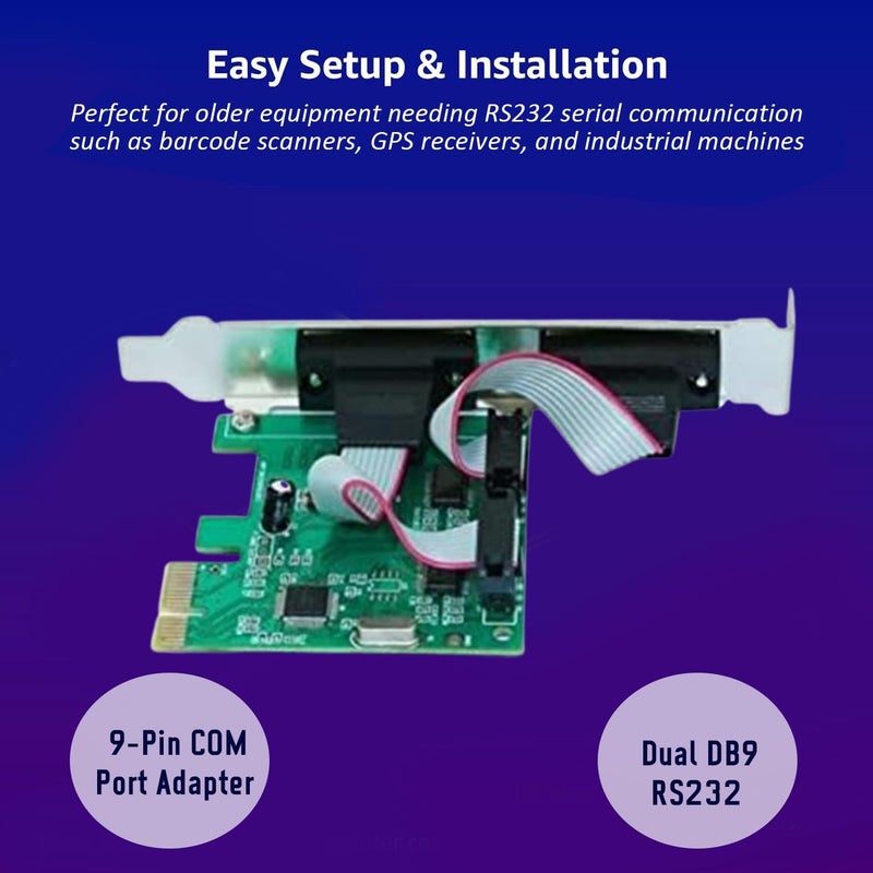 Hexabyte PCI Express Serial Card 9-Pin RS232 – High-Speed PCIe to COM Port Adapter for Desktop PC – DB9 Interface Expansion Card (Green) - Image 2
