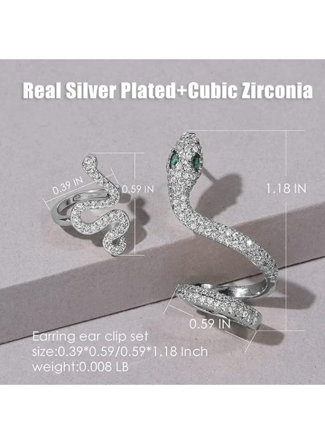 أقراط فضية للنساء، تُلف حول الأذن، مرصعة بالزركونيا المكعبة، قابلة للتعديل، لا تحتاج إلى ثقب. - Image 5