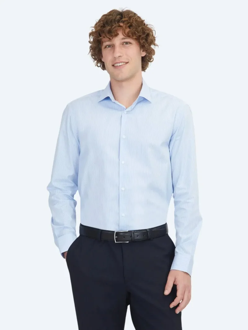 Kip Blue Regular Fit Weaving Classical 100% Cotton Shirt