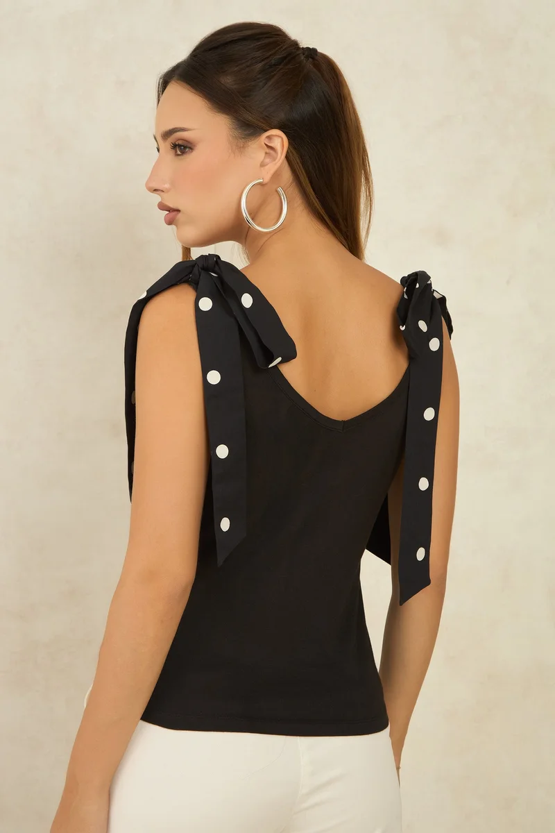 Virgio VIRGIO Cotton Black Knit Top With Shoulder Bow