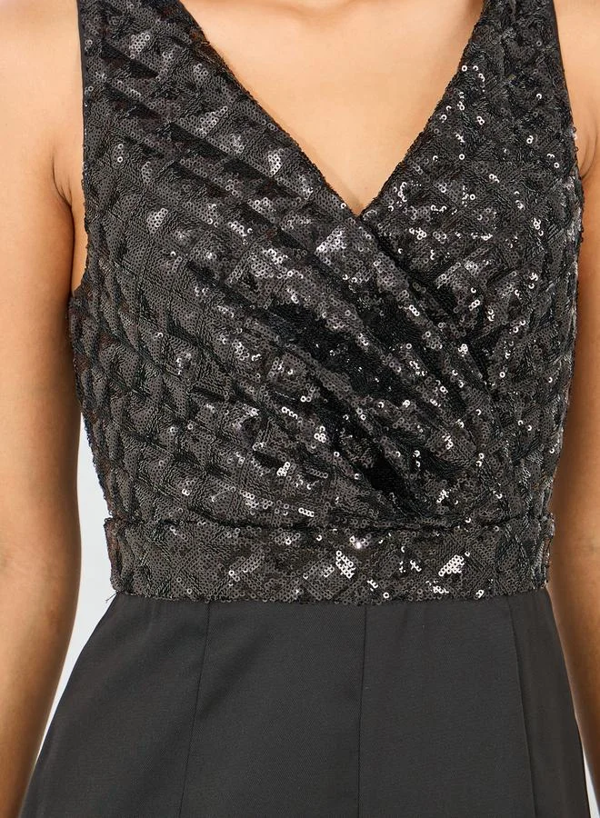 Styli Sequin Detail Sleeveless Wide Leg Jumpsuit