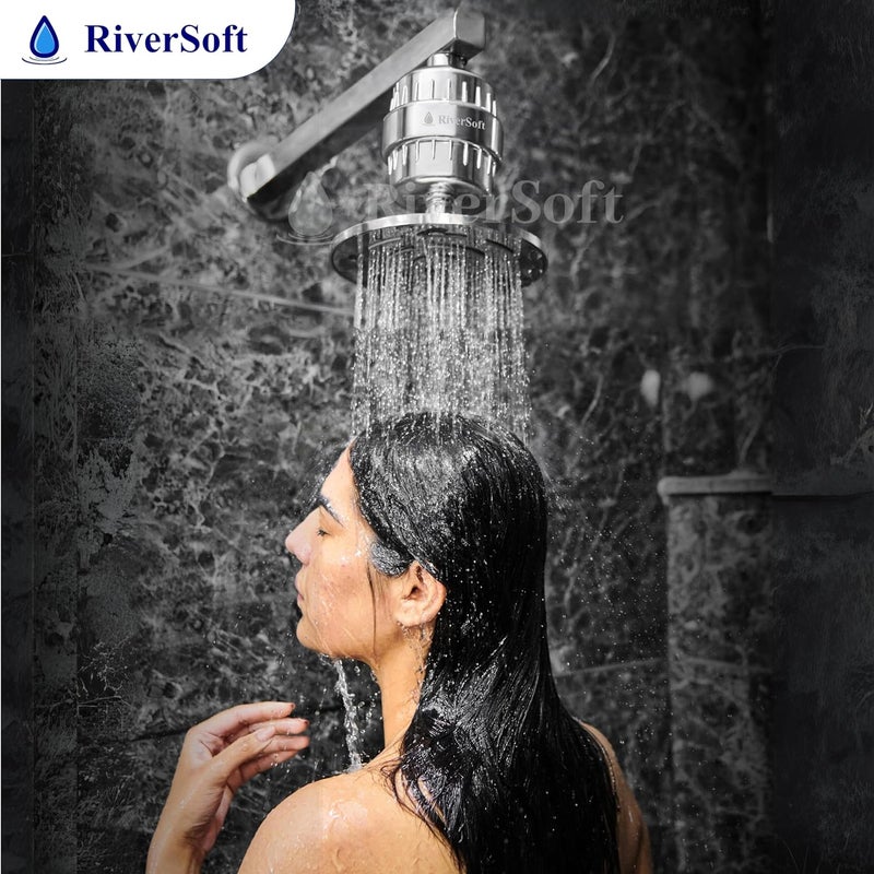 RiverSoft حزمة كومبو SF-15 PRO (ABS، كروم) و SFC-15 (PP، أبيض) فلتر دش للمياه العسرة مع 15 مرحلة مع خرطوشة إضافية | منعم مياه للحمام - Image 4