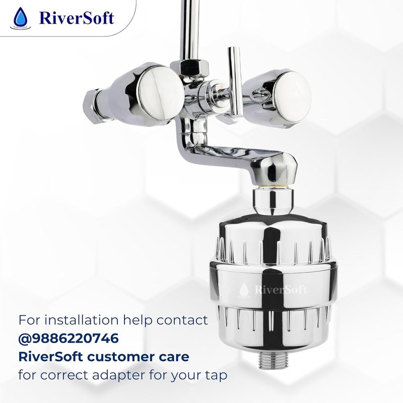 RiverSoft حزمة كومبو SF-15 PRO (ABS، كروم) و SFC-15 (PP، أبيض) فلتر دش للمياه العسرة مع 15 مرحلة مع خرطوشة إضافية | منعم مياه للحمام - Image 2