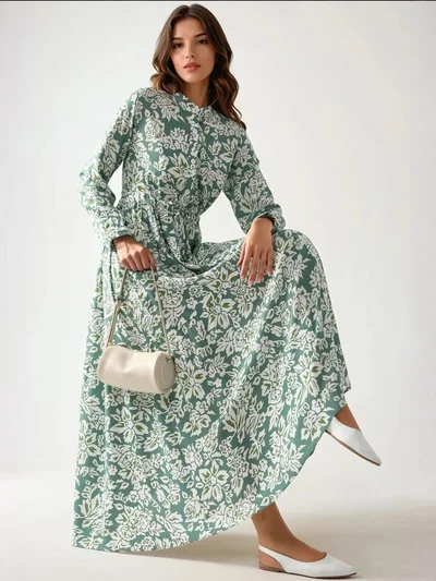 HICCUP Printed Maxi Dress with Shirt Collar