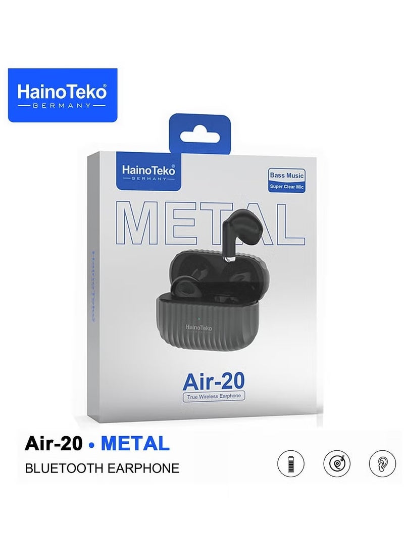 Haino Teko Air-20 Metal Bluetooth Earphones with High Bass Music Technology, Super Clear Microphone, Multifunctional Touch Control, Compatible with Android Mobiles and Tablets, Black – Wireless Earbuds for Music & Calls - Image 5