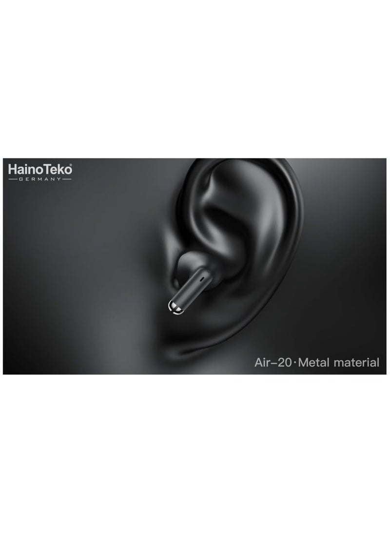 Haino Teko Air-20 Metal Bluetooth Earphones with High Bass Music Technology, Super Clear Microphone, Multifunctional Touch Control, Compatible with Android Mobiles and Tablets, Black – Wireless Earbuds for Music & Calls - Image 4