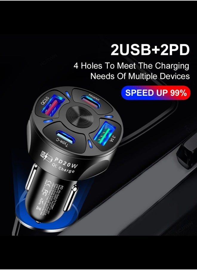 Generic 4-Port PD 20W Car Charger Fast Charging Dual USB & Dual Type-C Car Plug Adapter Car Charger Compatible with All Models of Phones and Tablets for Apple and Android  - Image 2