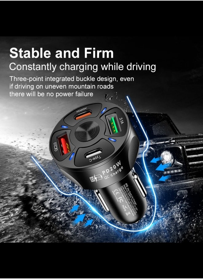 Generic 4-Port PD 20W Car Charger Fast Charging Dual USB & Dual Type-C Car Plug Adapter Car Charger Compatible with All Models of Phones and Tablets for Apple and Android  - Image 3