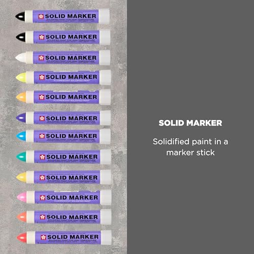 SAKURA SOLID MARKER SAKURA Solid Paint Markers - 12 Assorted Permanent Marker Paint Pens - 2 Black, 7 Assorted Colors & 3 Fluorescent Pens - For Window, Wood & Glass - 12 Pack - Image 2