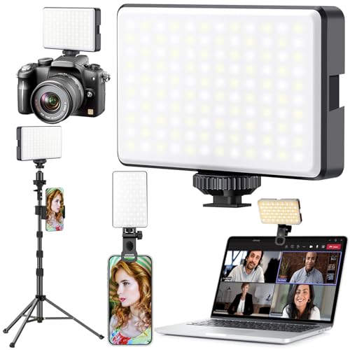 FJHEPERPOO 91 LED Portable Charger Selfie Light Video Conference Lighting with Clip Camera Tripod Adapter Rechargeable 2000mAh CRI 96 4 Light Modes for Phone iPhone Webcam Laptop Makeup Glossy Black - Image 1