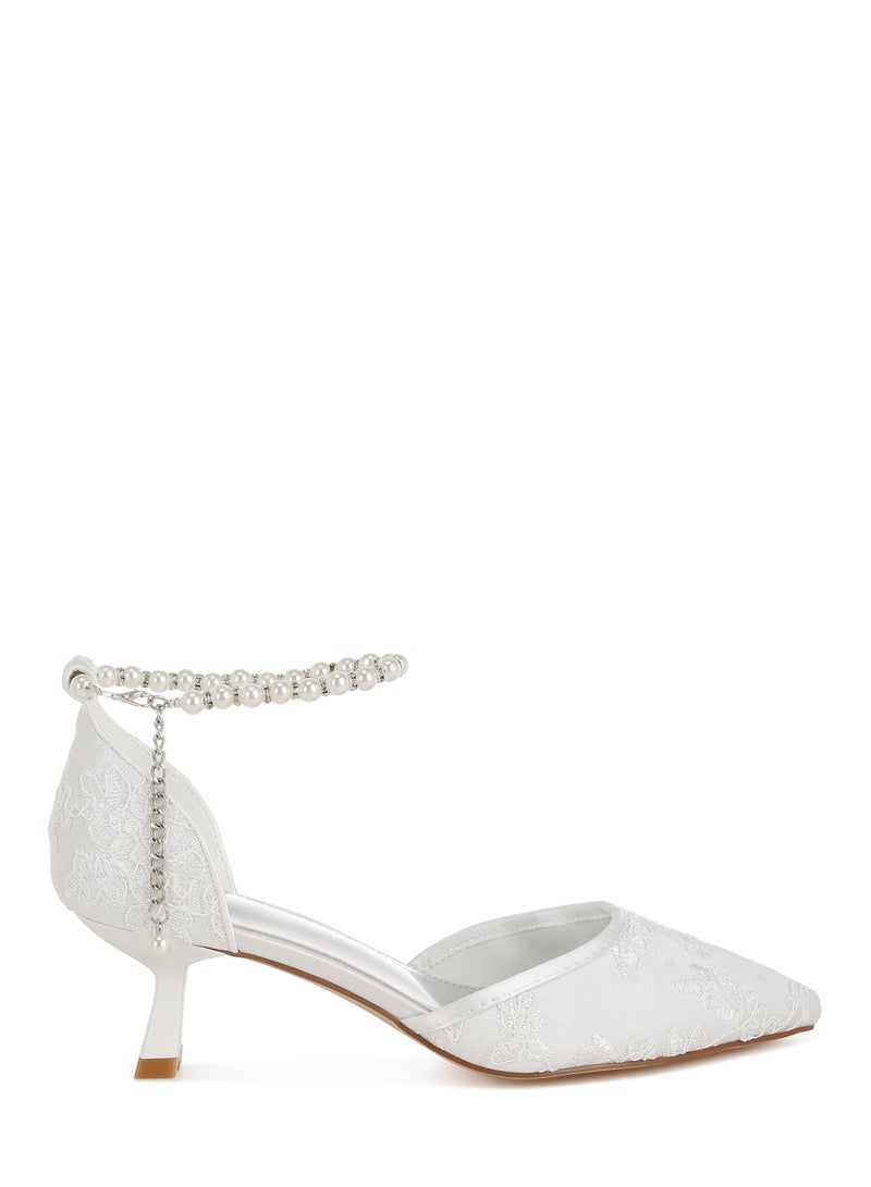 London Rag Lace Kitten Heel Sandals in White  - Image 1