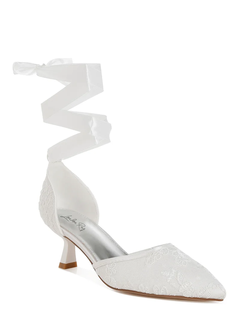 London Rag Lace Kitten Heel Sandals in White