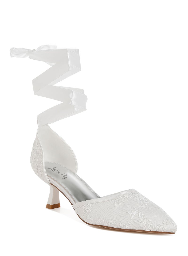London Rag Lace Kitten Heel Sandals in White  - Image 2