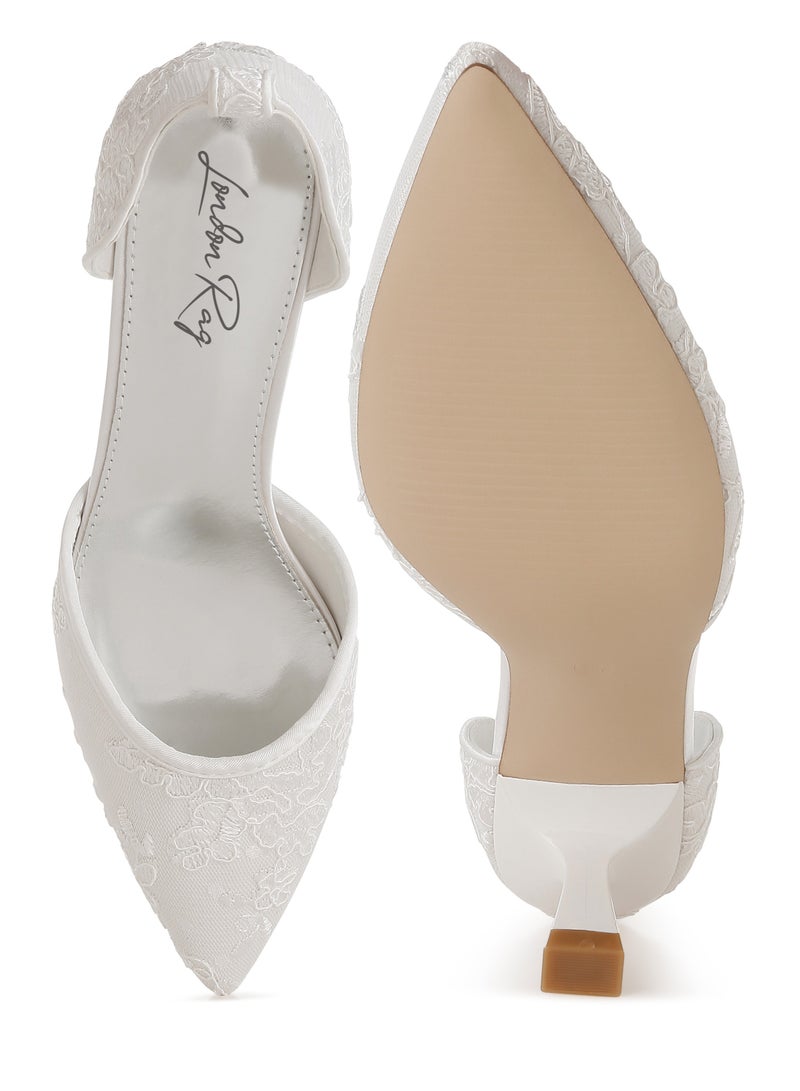 London Rag Lace Kitten Heel Sandals in White  - Image 4