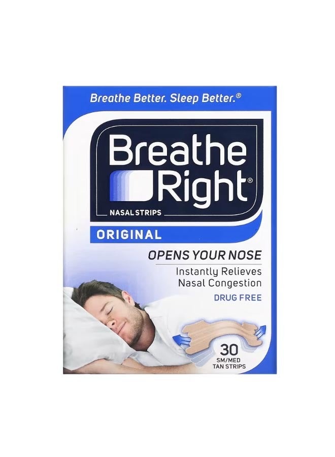 Breathe Right Nasal Strips Original Small/Medium 30 Tan Strips - Image 1