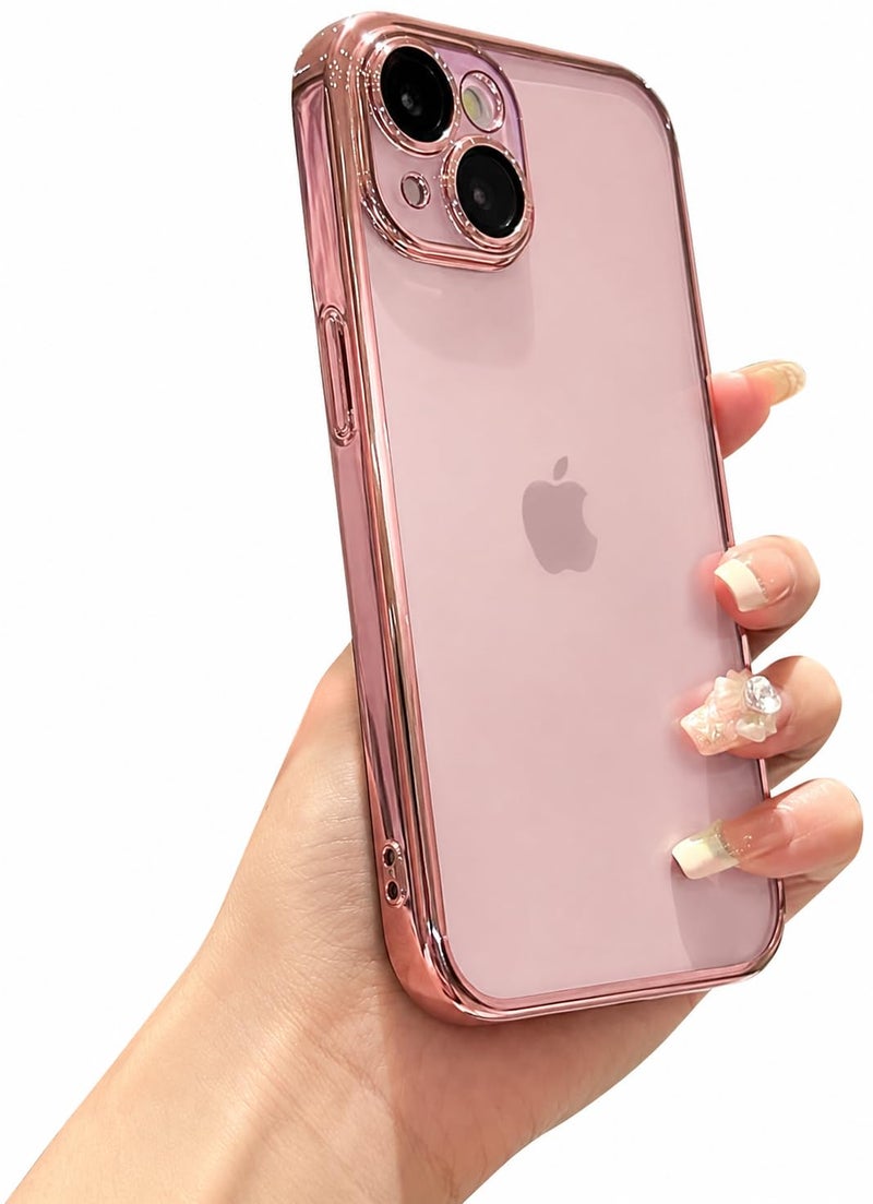 VONZEE Clear Transparent Cover for iPhone 15 Plus Case 6.7 inch TPU Case Cover Camera Protection for Each Lens for Men & Women (Rose Pink) - Image 1