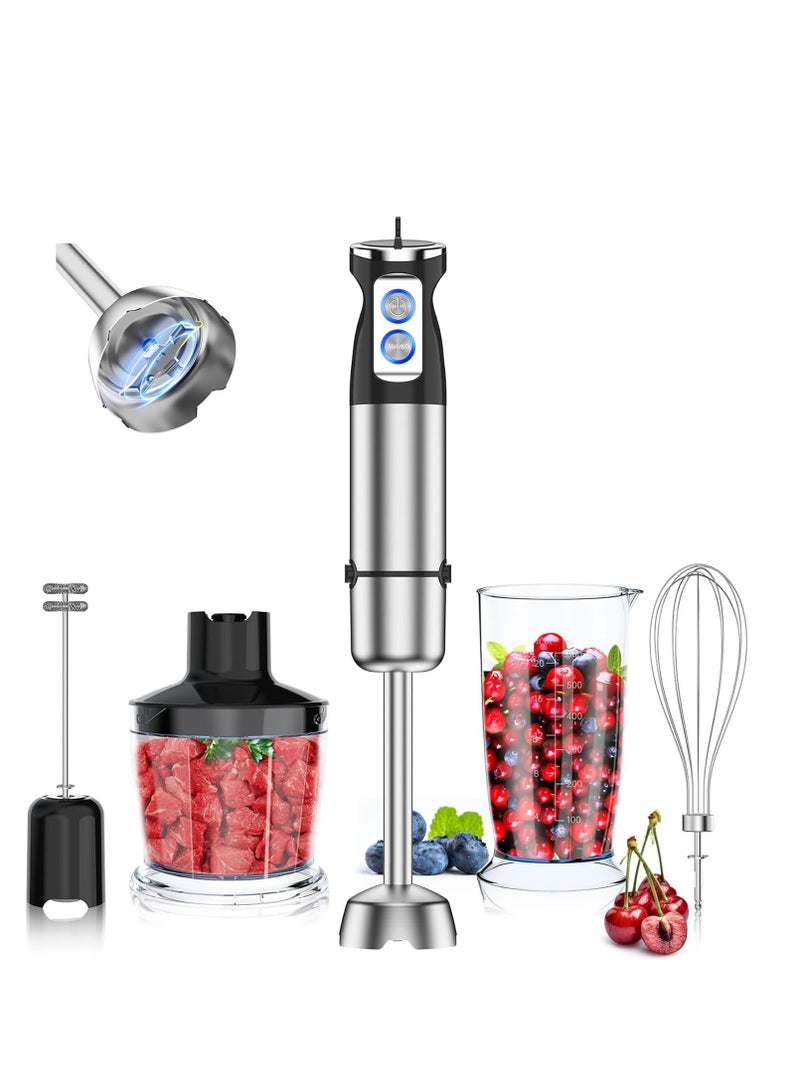 SYOSI Hand Blender 1000W, 5-in-1 Electric Stick Blender, 24 Speed Adjustable Handheld Immersion Blender Mixer with Turbo Mode, Baby Food Blender with Mixing Beaker, Chopper, Whisk, Milk Frother - Image 1